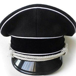 german officer hat crusher cap with silver chin cord wool material
