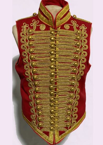 new men's ceremonial military army red with gold braiding hussar waistcoat jacket, men's fashion hussar vest new men's ceremonial military army red with gold braiding hussar waistcoat jacket, men's fashion hussar vest