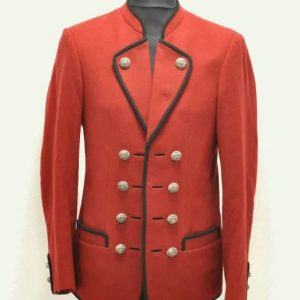 new men's red wool traditional charming folk jacket ,steampunk admiral uniform hussar jacket, lancer officer jacket, admiral tail coat